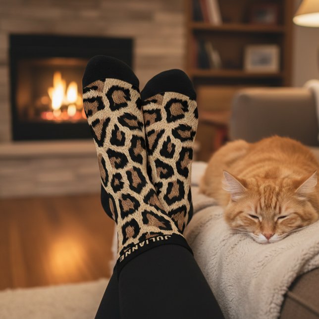 Chaussette Custom Name Leopard Print Crew Socks (Leopard crew socks with custom name!)