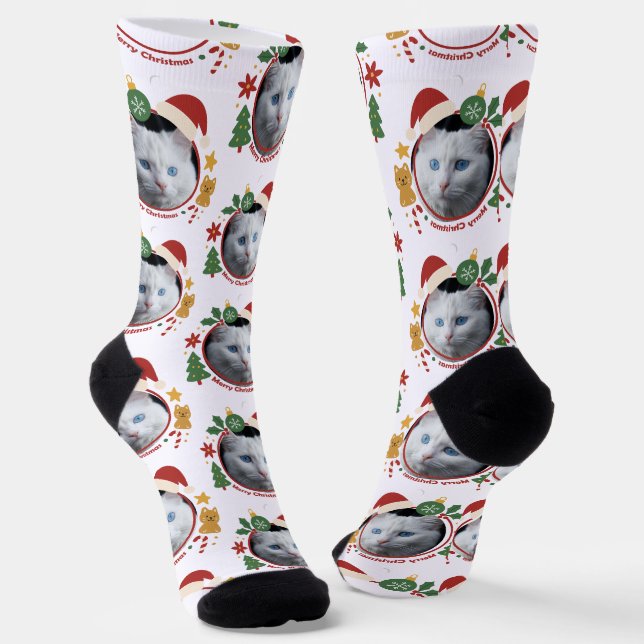 Chaussette Custom Pet Photo Christmas Pattern Fun Socks (Angulaire)
