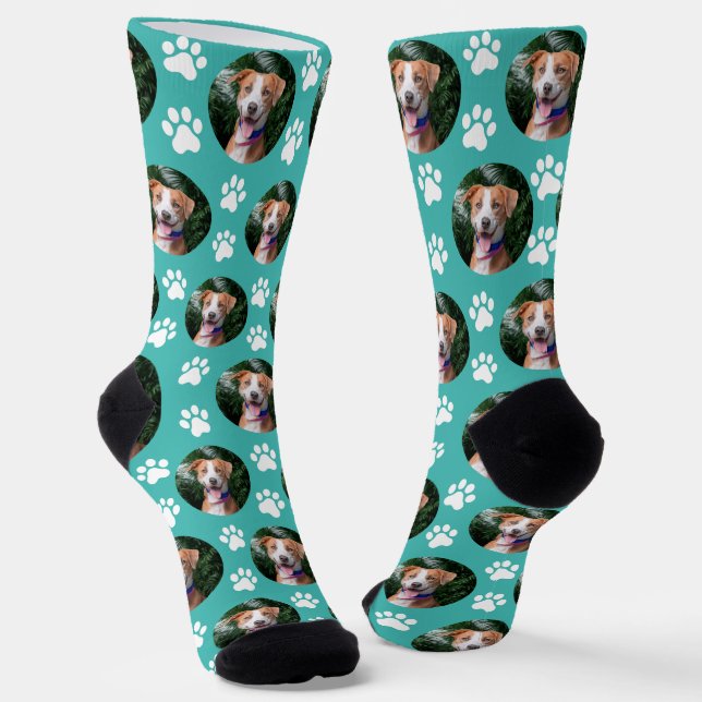 Chaussette Custom Pet Photo Paw Print Pattern (Angulaire)