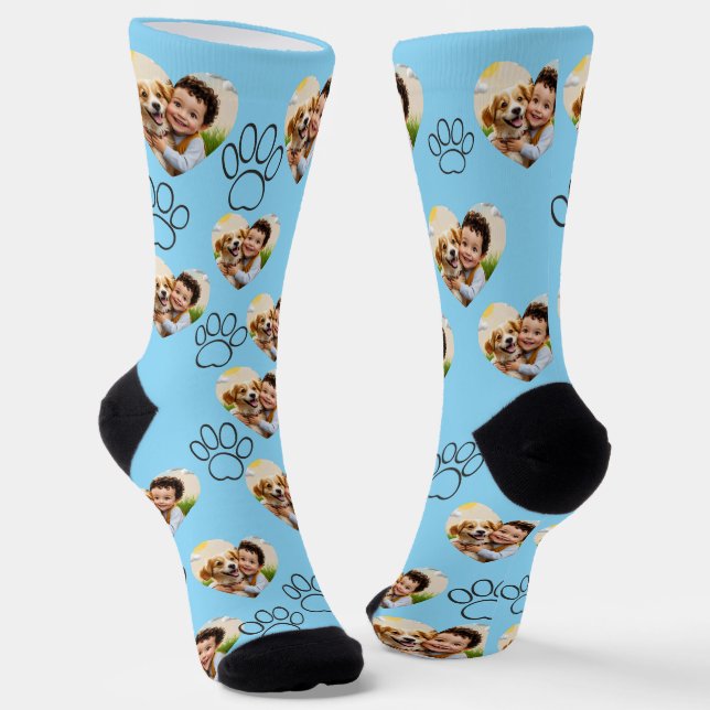 Chaussette Custom Pet Photo & Paw Prints Black Socks (Angulaire)