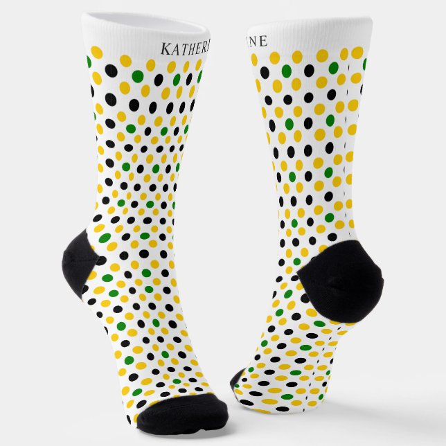 Chaussette Custom White Yellow Green Black Polka Dot Design (Angulaire)