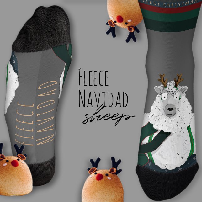 Chaussette Customisable “Fleece Navidad” Sheep Funny Fun Grey (Créateur téléchargé)