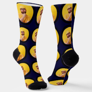 Chaussette Customisé Funny Visage photo bleu marine Personnal