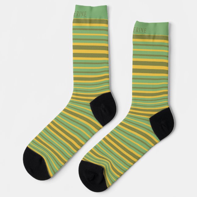 Chaussette Customizable Green Yellow Brown Stripes  Sock (Gauche)
