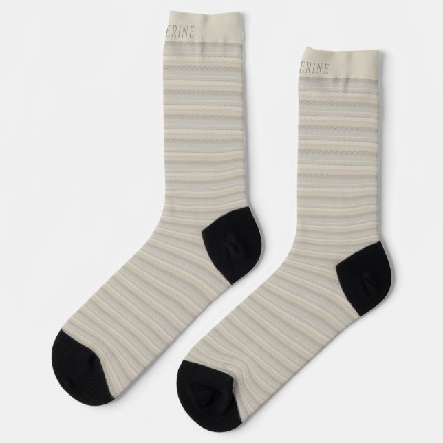 Chaussette Customizable Light Soft Beige Grey Stripes (Gauche)