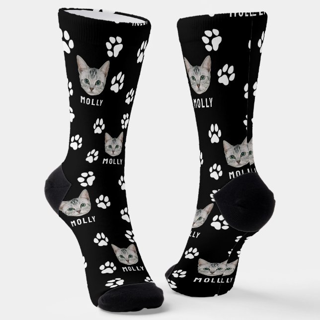 Chaussette Customized Cat Pet Photo & Name Black (Angulaire)
