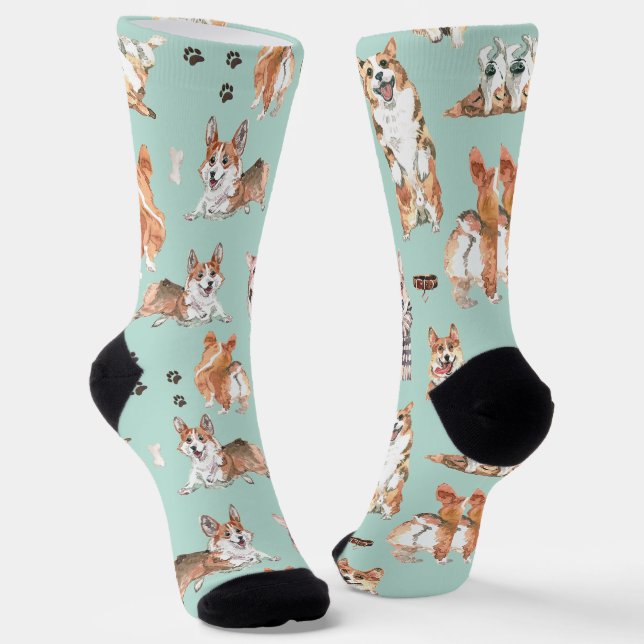 Chaussette Cute aquarelle Corgi Chien Motif (Angulaire)