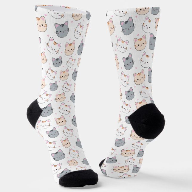 Chaussette Cute Aquarelle Kitten Motif Blanc (Angulaire)