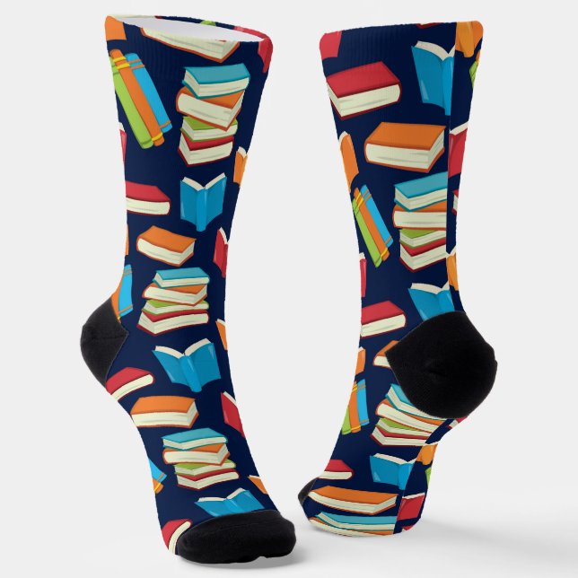 Chaussette Cute Book Lover Motif Marine Bleu Librairie (Angulaire)