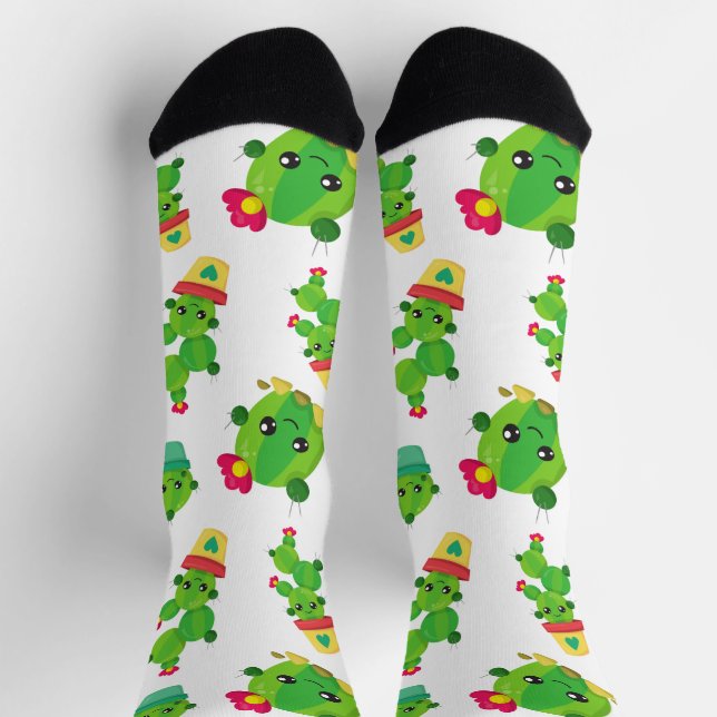Chaussette Cute Cactus, Green Cactus, Motif Cactus (Haut)