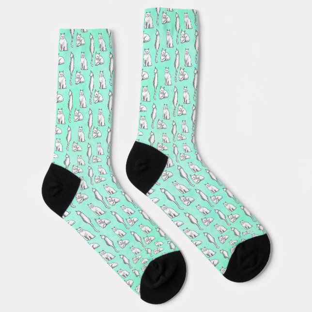 Chaussette Cute Chat Motif Nouveauté Turquoise (Droite)
