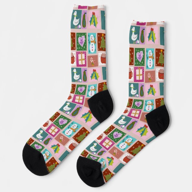 Chaussette Cute Christmas Patchwork Pattern (Gauche)