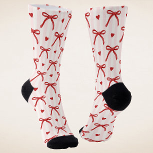 Chaussette Cute Coquette Red Bows Romantique Love Hearts Girl