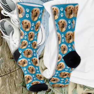 Chaussette Cute Empreintes de pattes photo animal Turquoise p