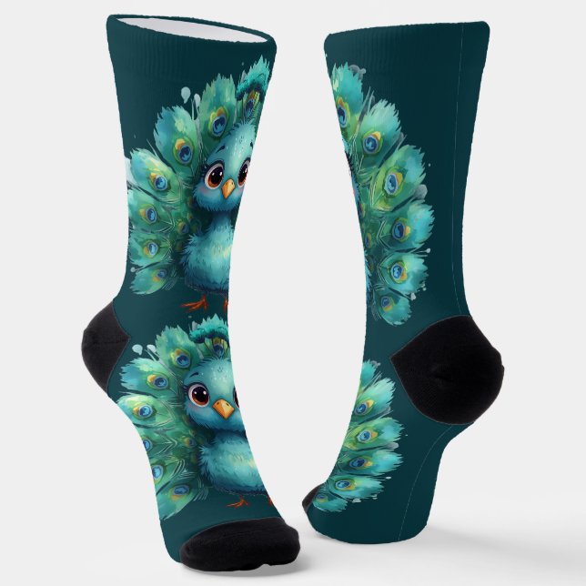 Chaussette Cute Fantasy whimsical Blue Peacock  (Angulaire)