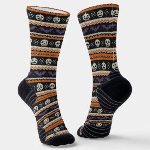 Chaussette Cute, fine île/colorwork Halloween crâne et chauve