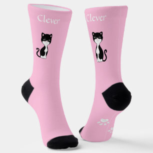 Chaussette Cute Funny Tuxedo Chat et pattes sur rose clair