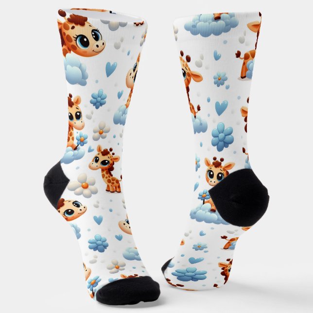 Chaussette Cute Giraffes on Clouds Baby Shower All-Over-Print (Angulaire)