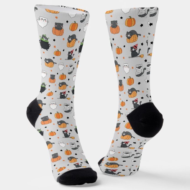 Chaussette Cute Halloween Chats et Fantômes Motif (Angulaire)