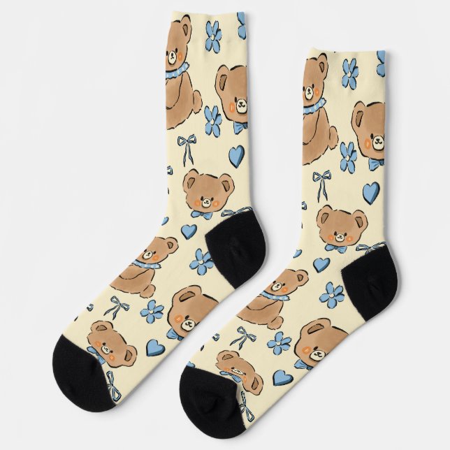 Chaussette Cute Hand-drawn Brown Teddy Bears Seamless Pattern (Gauche)