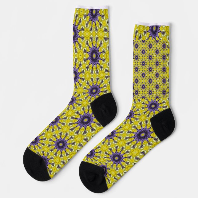 Chaussette Cute jaune violet kaléidoscope Motif géométrique (Gauche)