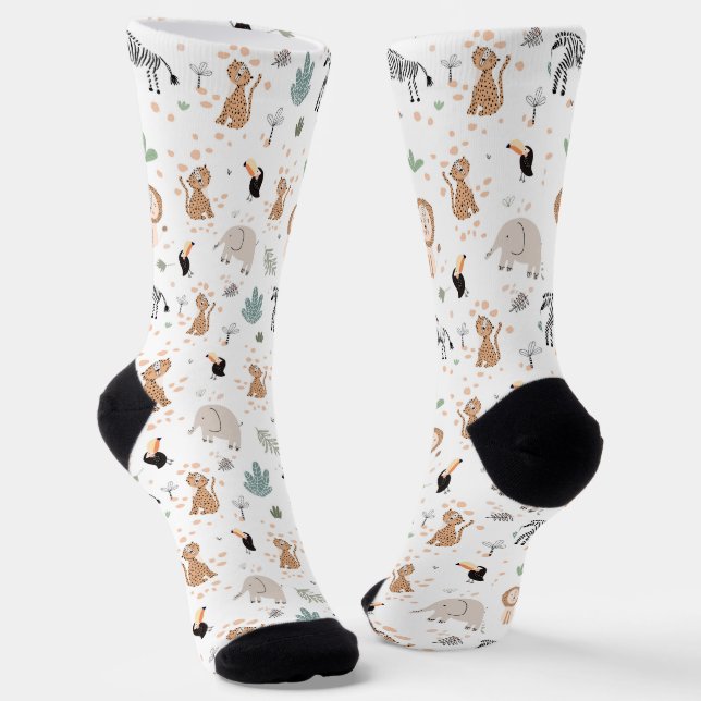 Chaussette Cute Jungle Rainforest Animaux Motif (Angulaire)