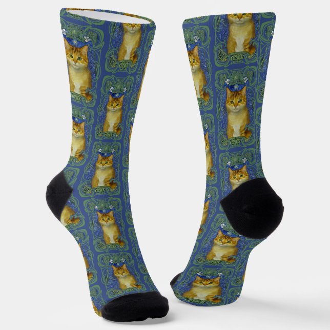 Chaussette Cute Kitten au style Art Nouveau Vintage (Angulaire)