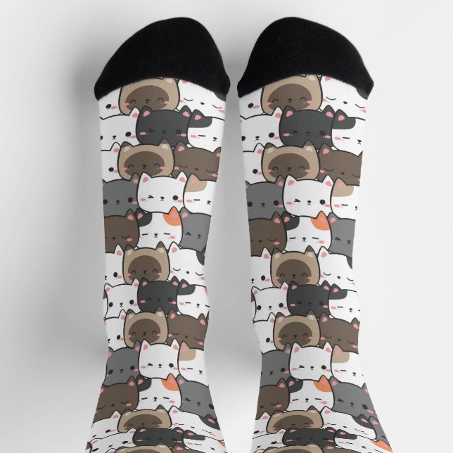 Chaussette Cute Kitten Visages colorés Motif d'illustration (Haut)