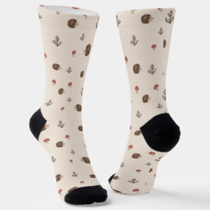 Chaussette Cute Motif forestier de Hérisson et Champignons