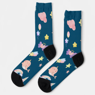 Chaussette Cute Narwhal Fish Unicorn Rainbow Sea Anniversaire