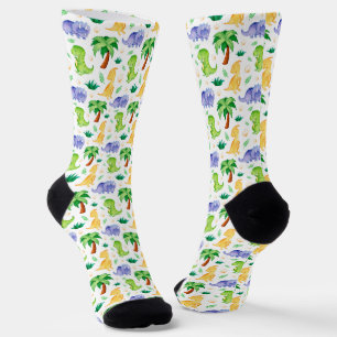 Chaussette Cute Neon Aquarelle Dinosaur Motif