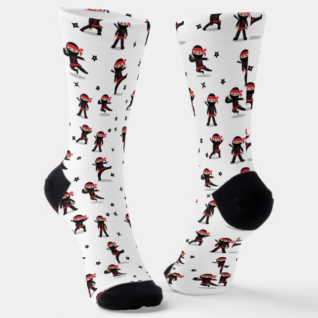 Chaussette Cute Ninja Motif noir et rouge (Angulaire)