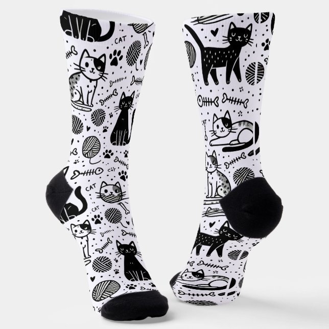 Chaussette Cute noir et blanc Chat Chaussettes Motif minimali (Angulaire)