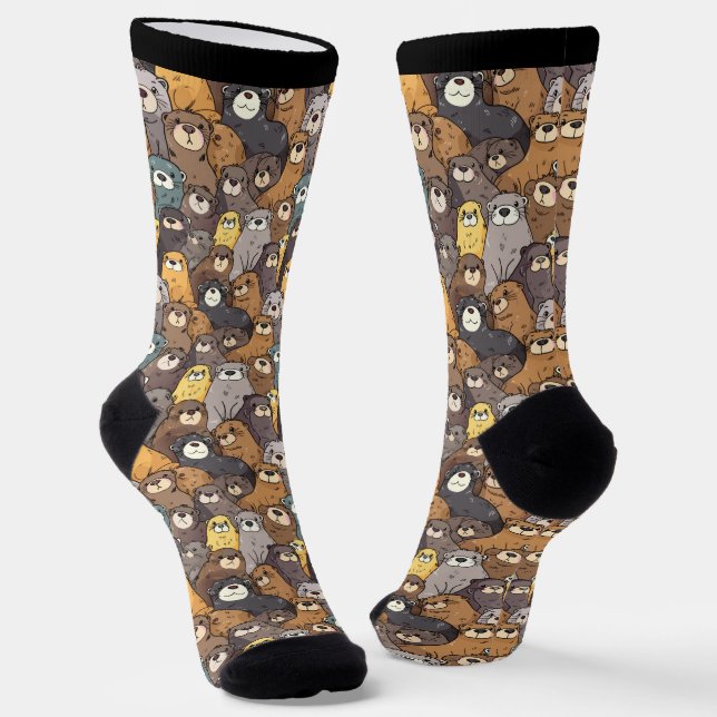 Chaussette Cute Otters Coller gris Brown et noir (Angulaire)