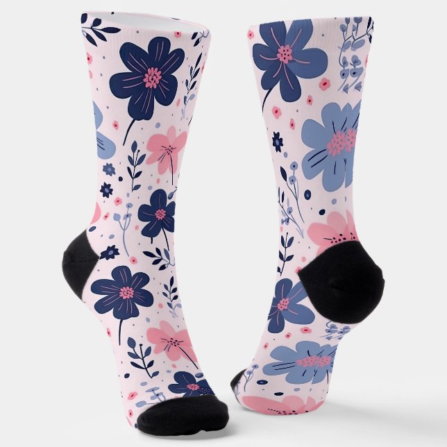 Chaussette Cute Pastel Pink And Blue Floral Spring Garden (Angulaire)