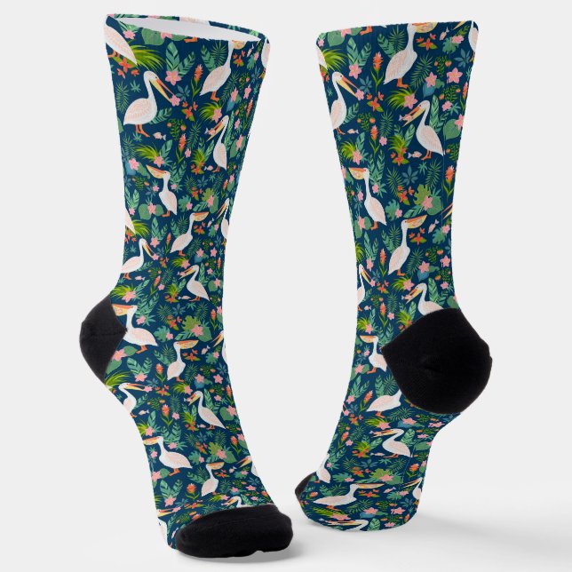 Chaussette Cute pélicans coloré fleurs tropicales motif (Angulaire)