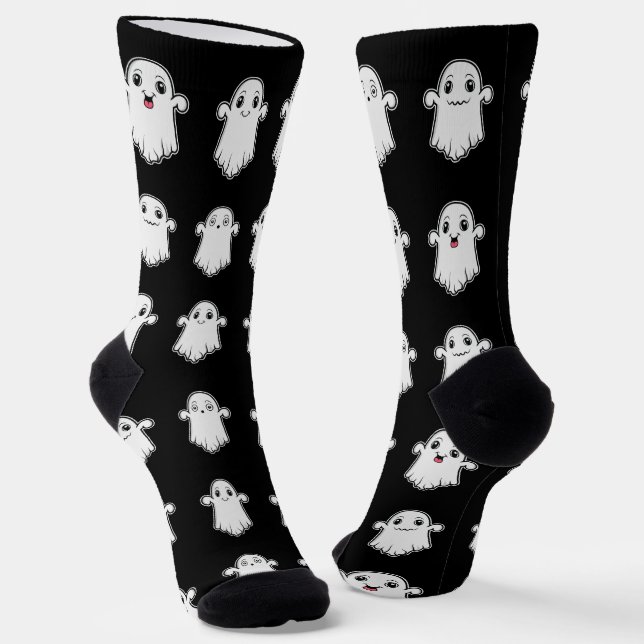 Chaussette Cute Petits Fantômes Motif Halloween noir blanc (Angulaire)