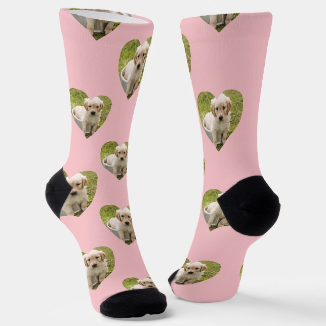 Chaussette Cute Pink Hearts Custom Pet Photo (Angulaire)