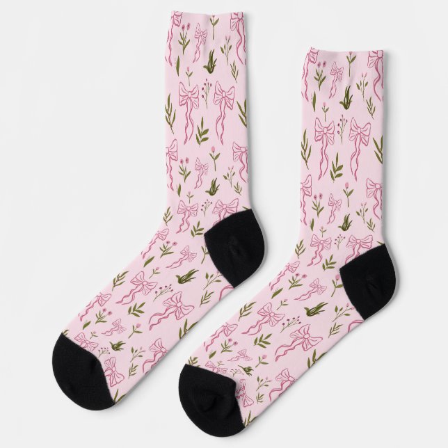 Chaussette Cute Pink Ribbon Floral Seamless Pattern (Gauche)