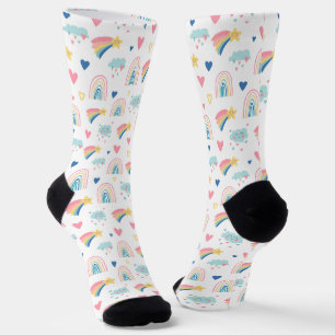 Chaussette Cute Rainbow Hearts & Clouds Motif
