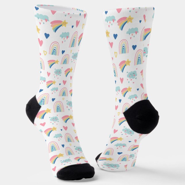Chaussette Cute Rainbow Hearts & Clouds Motif (Angulaire)