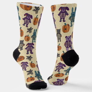 Chaussette Cute Skeleton Animaux et Halloween Citrouille