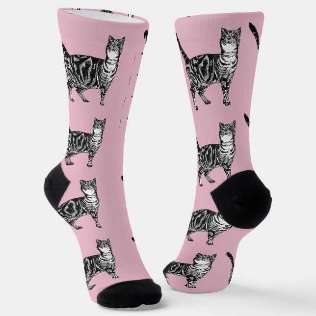 Chaussette Cute Tabby Cat Baby Pink Cats Pet Socks (Angulaire)
