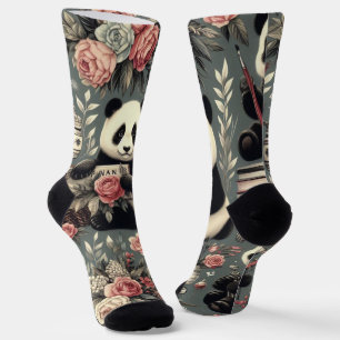 Chaussette Cute Vintage Panda Floral