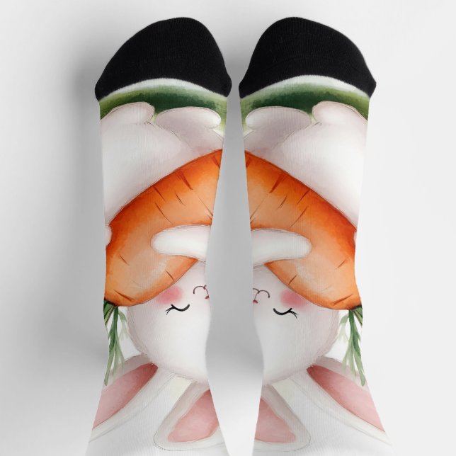 Chaussette Cute Watercolor Spring Bunny Carrot (Haut)