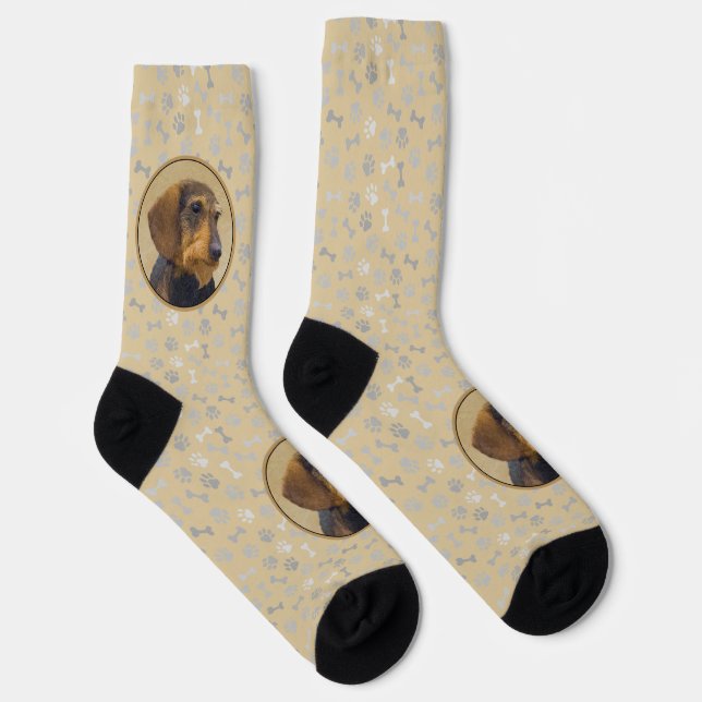 Chaussette Dachshund (À poils durs) Peinture Chien Art origin (Droite)