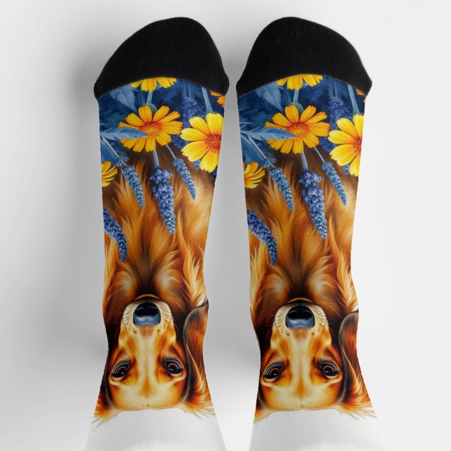 Chaussette Dachshund aux fleurs (Haut)