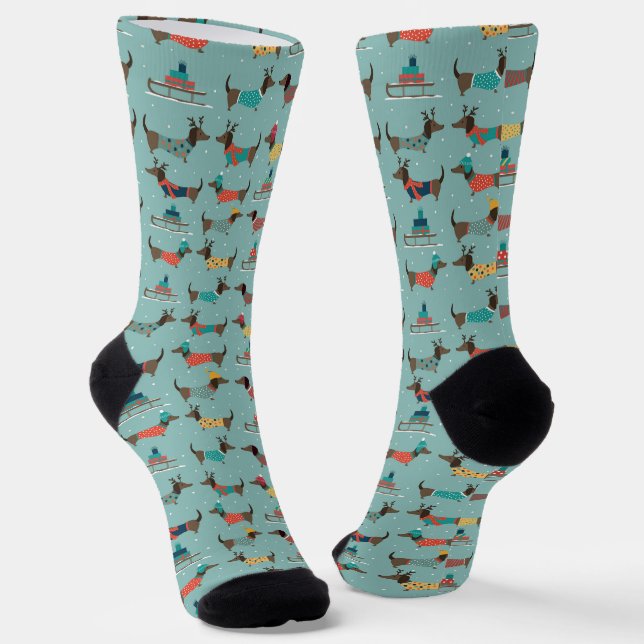 Chaussette Dachshund de vacances avec cadeaux et Motif de sle (Angulaire)
