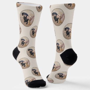 Chaussette Dachshund Peinture Smooth Black & Tan Red Dog Art