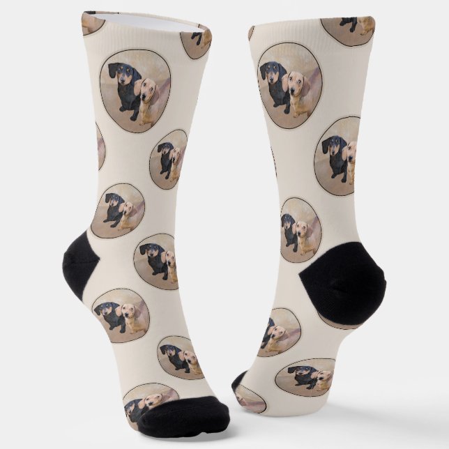 Chaussette Dachshund Peinture Smooth Black & Tan Red Dog Art (Angulaire)